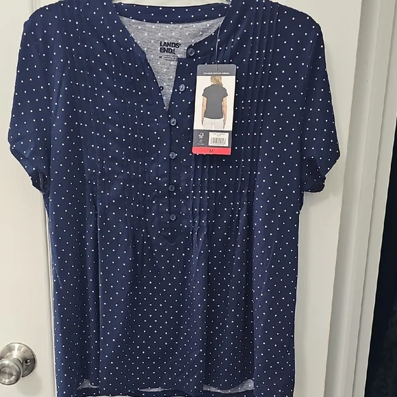 Lands' End Dark Blue Polka Dot Blouse - Picture 1 of 4